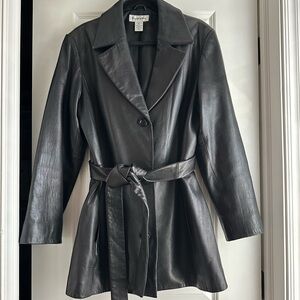 Preston and York Vintage Black Leather Belted Jacket - Size XL